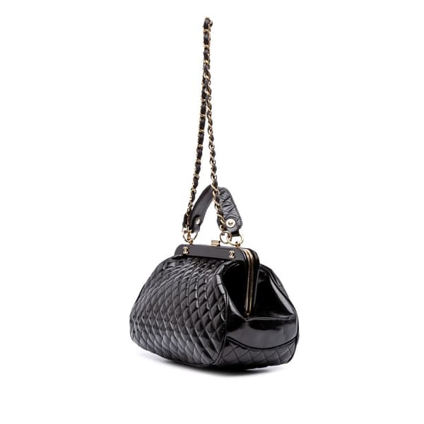 Pre-owned Chanel Small Quilted Glazed Calfskin Mademoiselle Frame Top Handle Bag Black