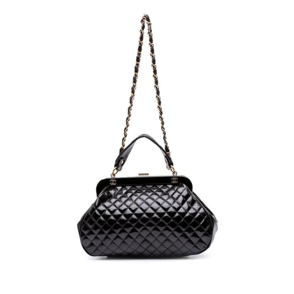 Pre-owned Chanel Small Quilted Glazed Calfskin Mademoiselle Frame Top Handle Bag Black