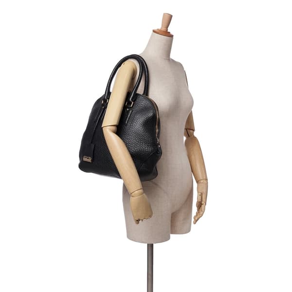 Pre-owned Burberry Large Grained Calfskin Heritage Orchard Bowling Bag Black