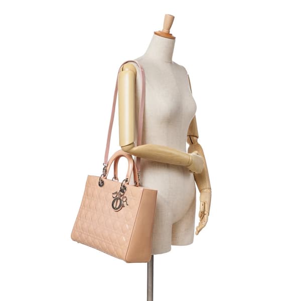 Pre-owned Dior Large Patent Cannage Lady Dior Brown