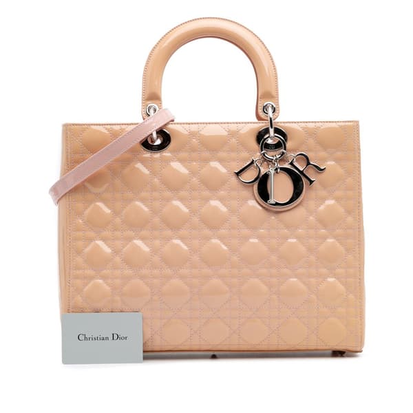 Pre-owned Dior Large Patent Cannage Lady Dior Brown