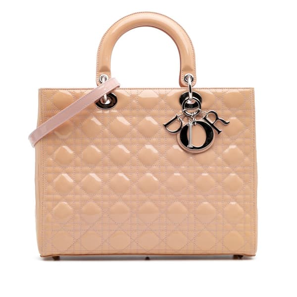 Pre-owned Dior Large Patent Cannage Lady Dior Brown