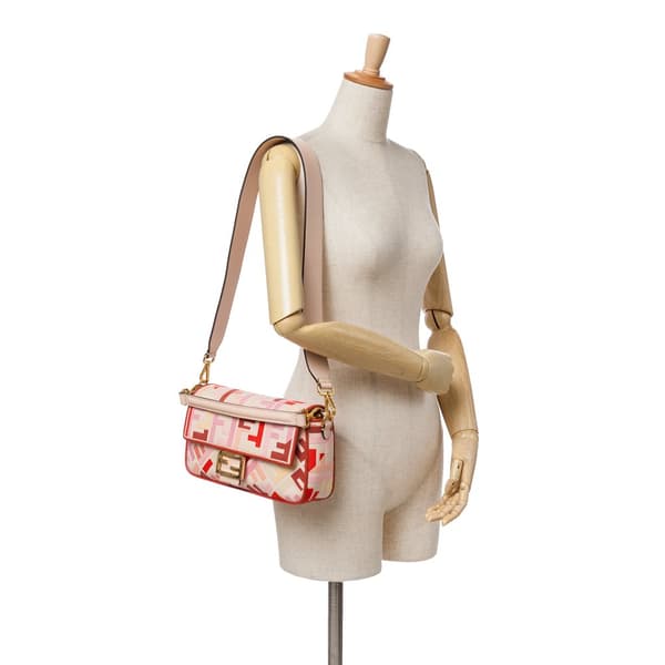 Pre-owned Fendi Zucca Embroidered Canvas Baguette Satchel Pink