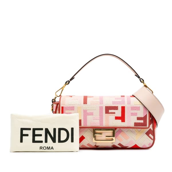 Pre-owned Fendi Zucca Embroidered Canvas Baguette Satchel Pink