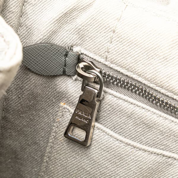 Pre-owned Prada Small Denim Canapa Logo Satchel Gray