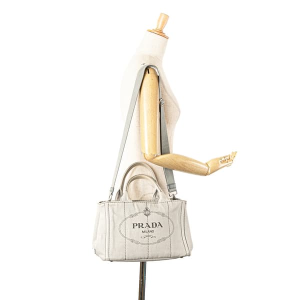 Pre-owned Prada Small Denim Canapa Logo Satchel Gray