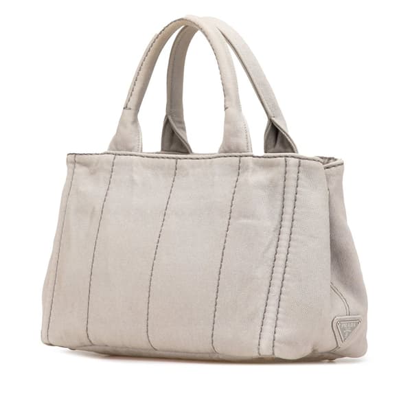 Pre-owned Prada Small Denim Canapa Logo Satchel Gray