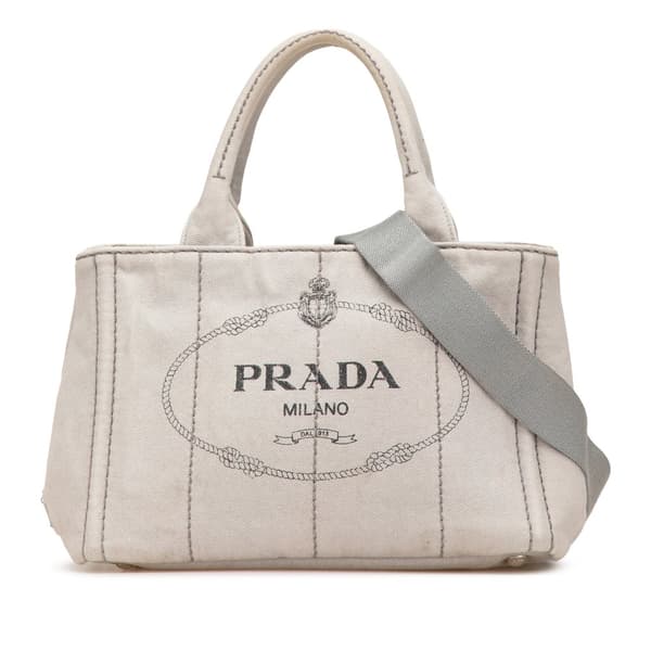 Pre-owned Prada Small Denim Canapa Logo Satchel Gray