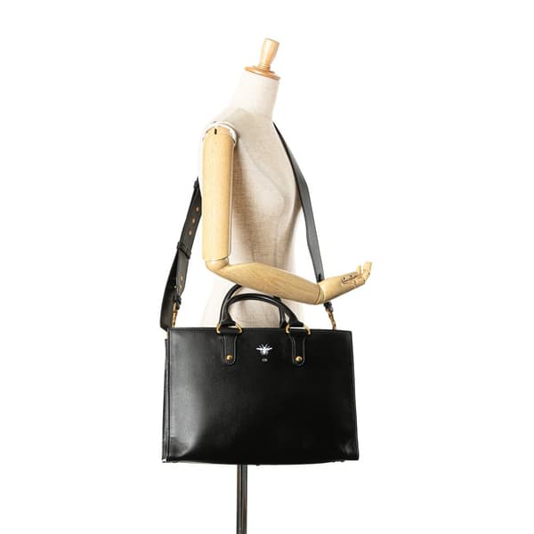 Pre-owned Dior Leather D Bee Satchel Black