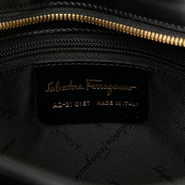 Pre-owned Ferragamo Leather Double Gancini Side Buckle Satchel Black