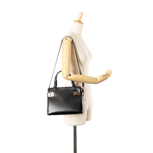 Pre-owned Ferragamo Leather Double Gancini Side Buckle Satchel Black