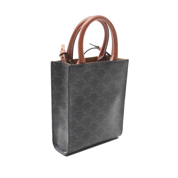Pre-owned Celine Mini Triomphe Coated Canvas Vertical Cabas Satchel Brown