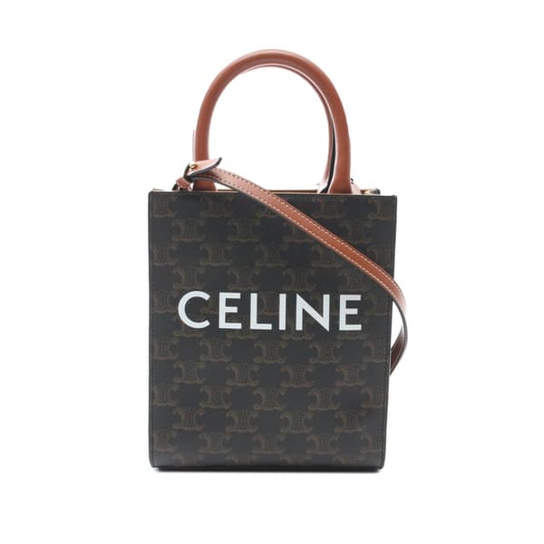Pre-owned Celine Mini Triomphe Coated Canvas Vertical Cabas Satchel Brown