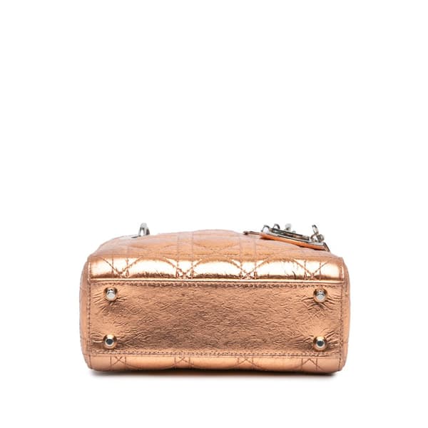 Pre-owned Dior Mini Metallic Calfskin Cannage Lady Dior Brown