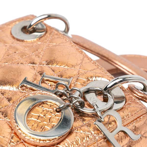 Pre-owned Dior Mini Metallic Calfskin Cannage Lady Dior Brown
