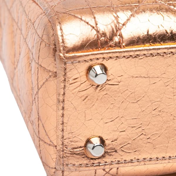 Pre-owned Dior Mini Metallic Calfskin Cannage Lady Dior Brown