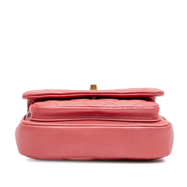 Pre-owned Chanel Quilted Metallic Calfskin Top Handle Flap Pink