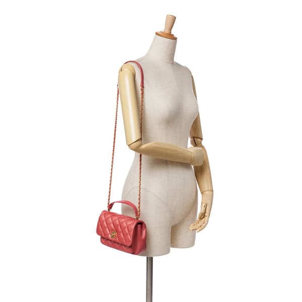 Pre-owned Chanel Quilted Metallic Calfskin Top Handle Flap Pink