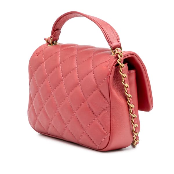 Pre-owned Chanel Quilted Metallic Calfskin Top Handle Flap Pink