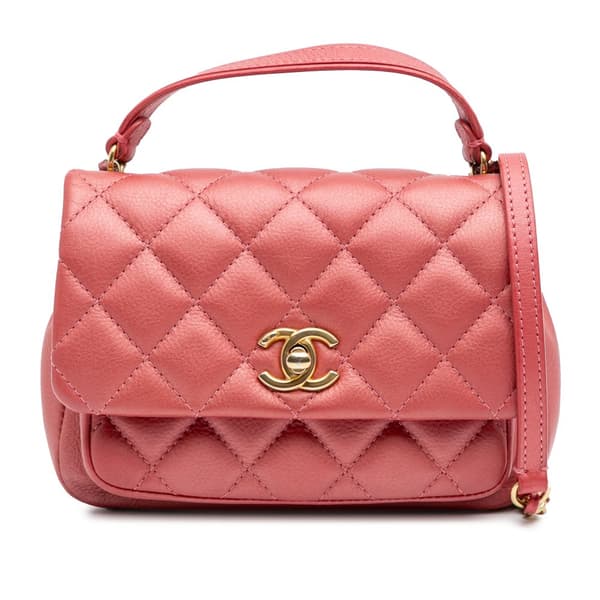 Pre-owned Chanel Quilted Metallic Calfskin Top Handle Flap Pink