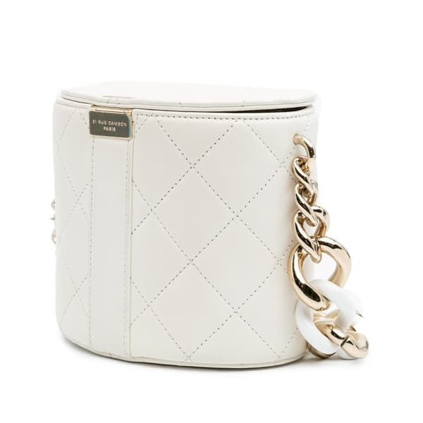 Pre-owned Chanel CC Lambskin Elegant Chain Vanity Case White