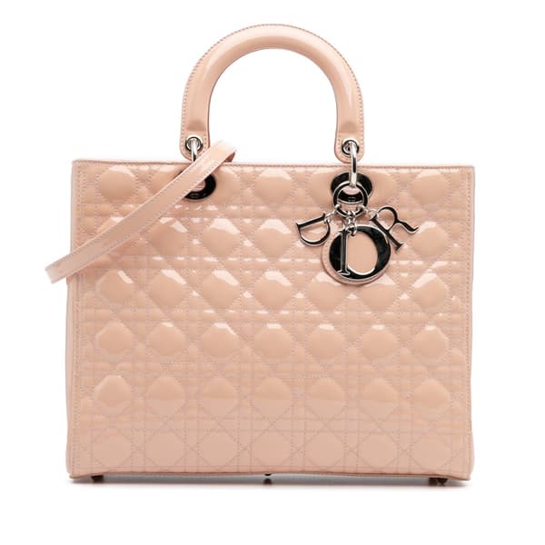 Pre-owned Dior Large Patent Cannage Lady Dior Brown