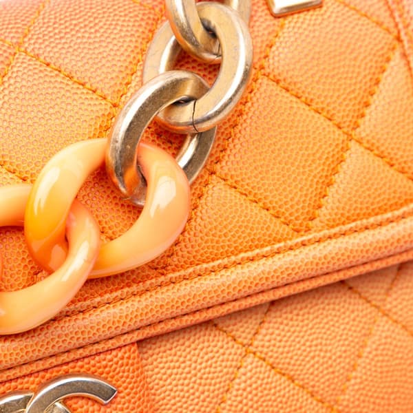 Pre-owned Chanel Small Quilted Caviar Sunset On The Sea Flap Orange