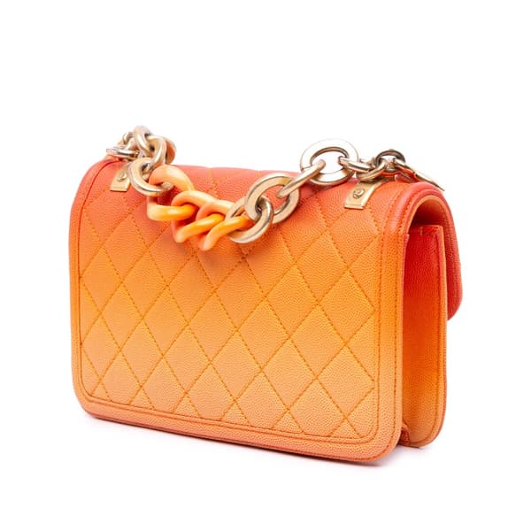 Pre-owned Chanel Small Quilted Caviar Sunset On The Sea Flap Orange