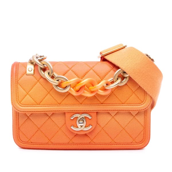 Pre-owned Chanel Small Quilted Caviar Sunset On The Sea Flap Orange