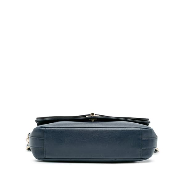 Pre-owned Chanel Mini Quilted Sheepskin Double Chevron Flap Blue