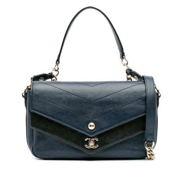 Pre-owned Chanel Mini Quilted Sheepskin Double Chevron Flap Blue