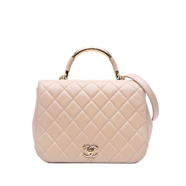 Pre-owned Chanel Medium Quilted Lambskin Carry Chic Flap Brown
