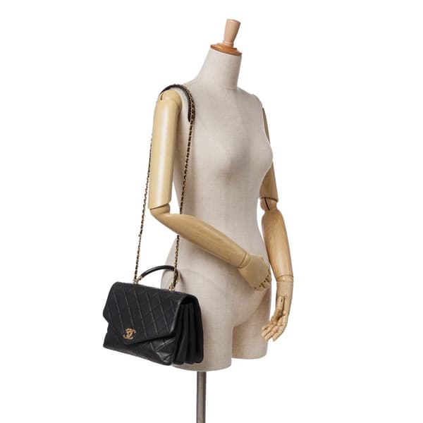 Pre-owned Chanel Quilted Calfskin Gold Top Handle Flap Black