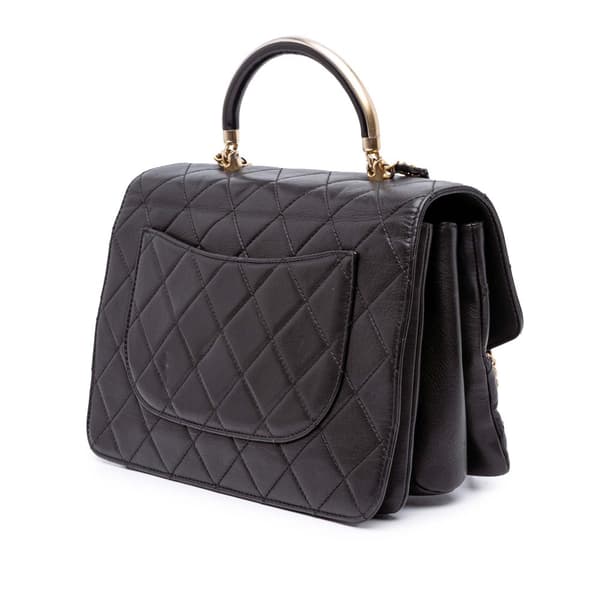 Pre-owned Chanel Quilted Calfskin Gold Top Handle Flap Black