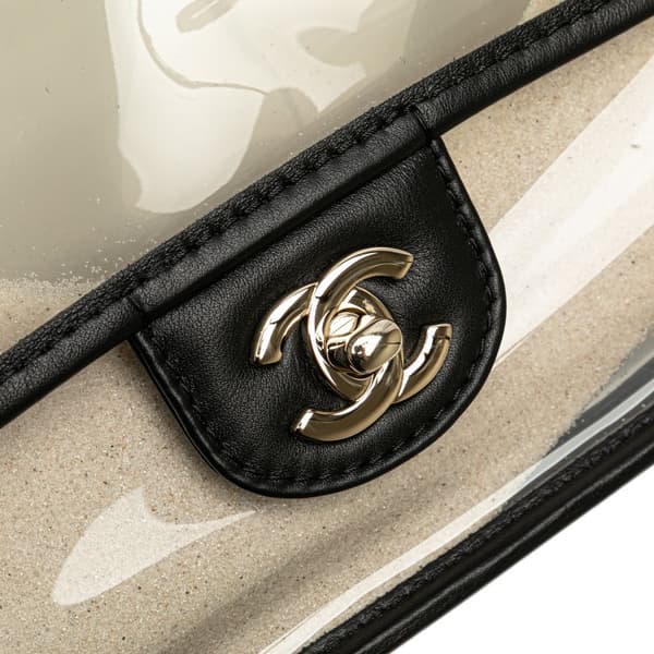 Pre-owned Chanel Medium PVC and Lambskin Sand By The Sea Flap with Pearl Strap White