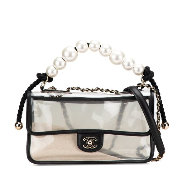 Pre-owned Chanel Medium PVC and Lambskin Sand By The Sea Flap with Pearl Strap White