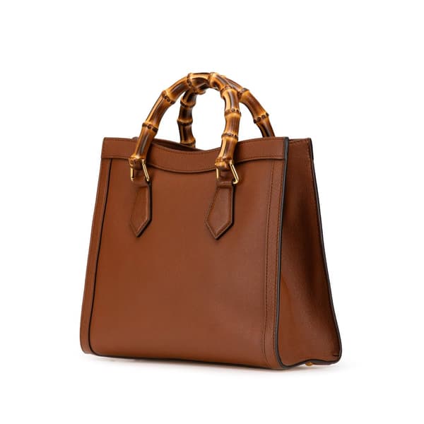 Pre-owned Gucci Small Leather Bamboo Diana Satchel Brown