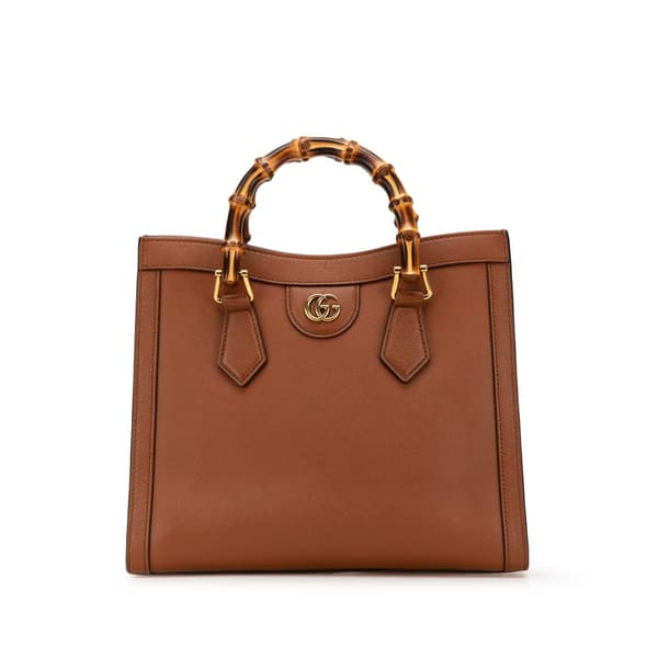 Pre-owned Gucci Small Leather Bamboo Diana Satchel Brown