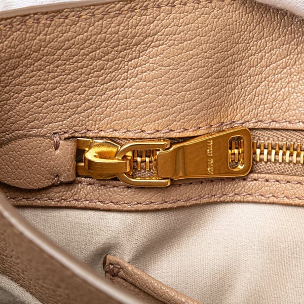 Pre-owned Miu Miu Bicolor Goatskin Madras Satchel Brown