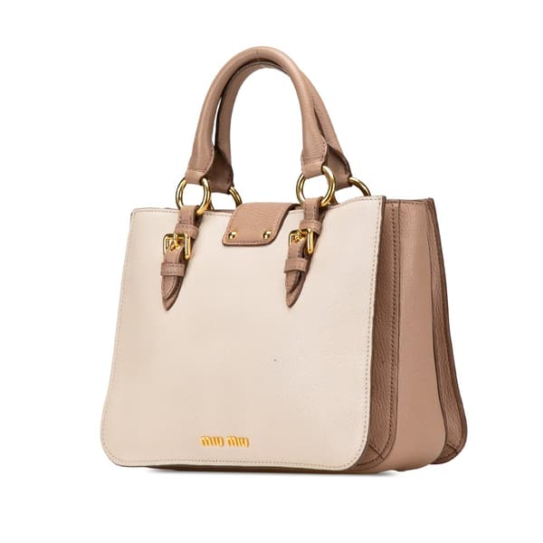 Pre-owned Miu Miu Bicolor Goatskin Madras Satchel Brown