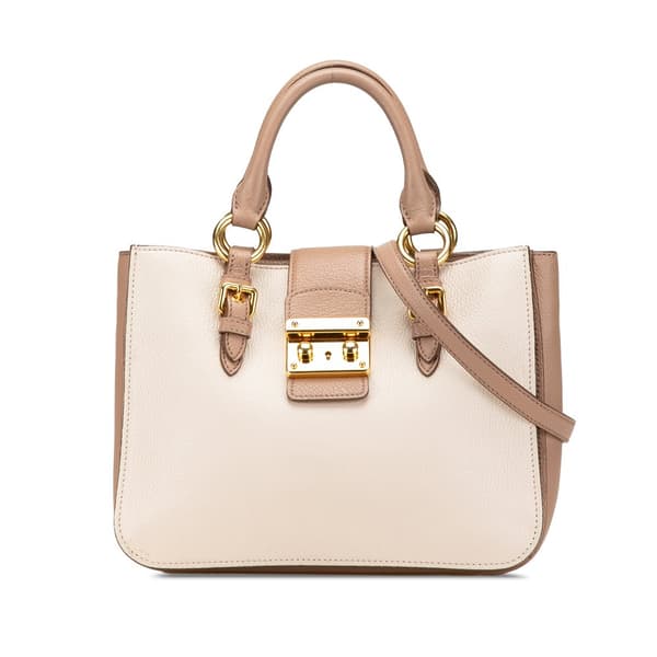 Pre-owned Miu Miu Bicolor Goatskin Madras Satchel Brown