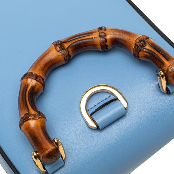 Pre-owned Gucci Mini Calfskin Bamboo Top Handle Bag Blue