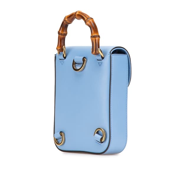 Pre-owned Gucci Mini Calfskin Bamboo Top Handle Bag Blue