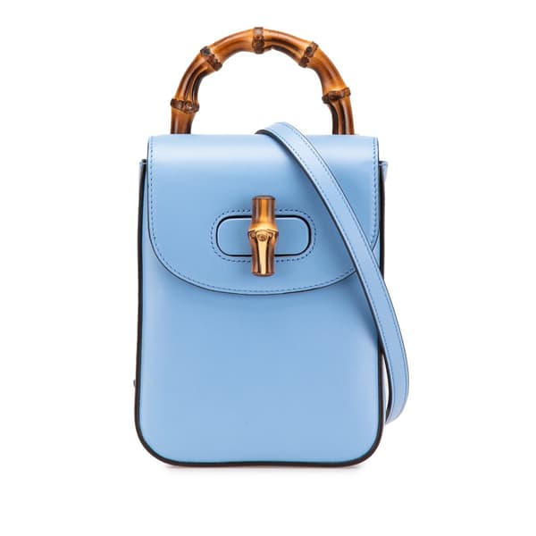 Pre-owned Gucci Mini Calfskin Bamboo Top Handle Bag Blue
