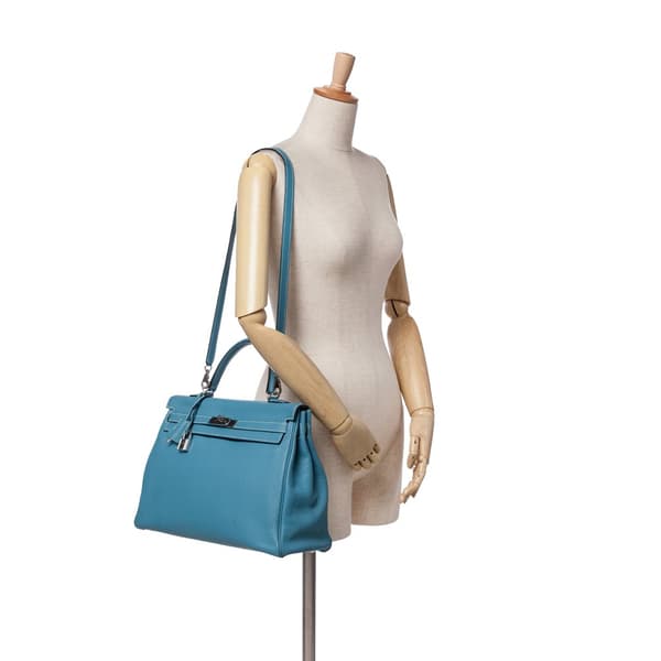 Pre-owned Hermès Togo Kelly Retourne 35 Blue