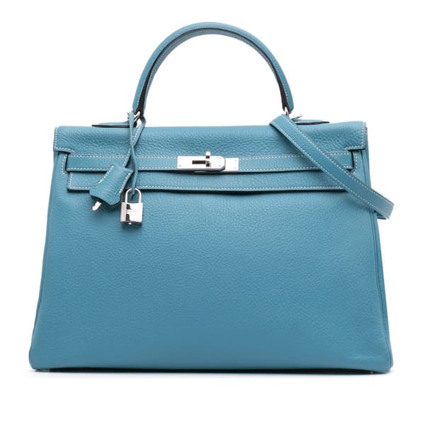 Pre-owned Hermès Togo Kelly Retourne 35 Blue