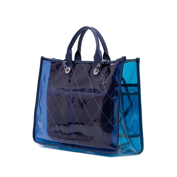 Pre-owned Chanel Medium PVC and Lambskin Coco Splash Shopping Tote Blue