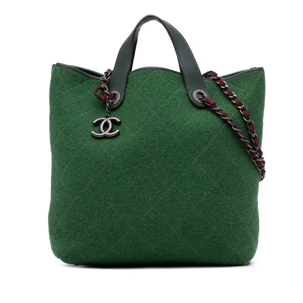 Pre-owned Chanel Medium CC Quilted Felt Pop Tote Green