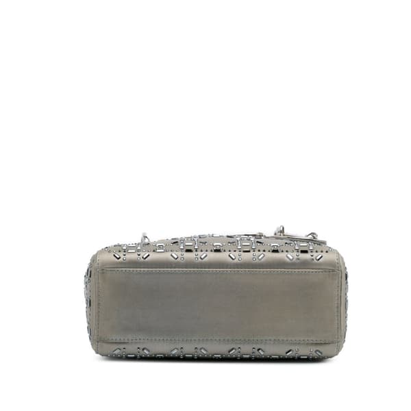 Pre-owned Dior Mini Satin Cannage Strass Crystal Embellished Lady Dior Gray