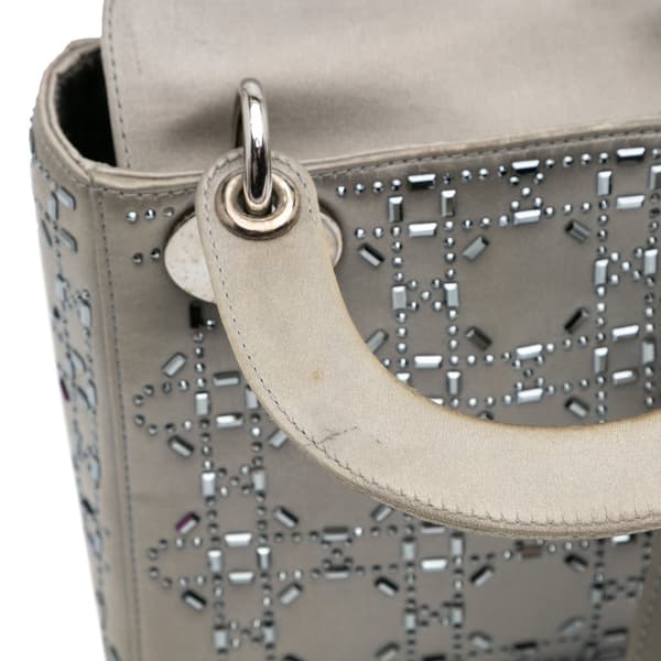 Pre-owned Dior Mini Satin Cannage Strass Crystal Embellished Lady Dior Gray